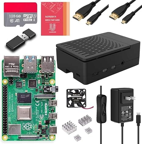 iUniker Raspberry Pi 4 8GB Extra Kit, 128GB Edition, with 20W 5V 4.0A Raspberry Pi 4 Power Supply, 4K HDMI Cable, Raspberry Pi 4 Case with Fan (8GB RAM)